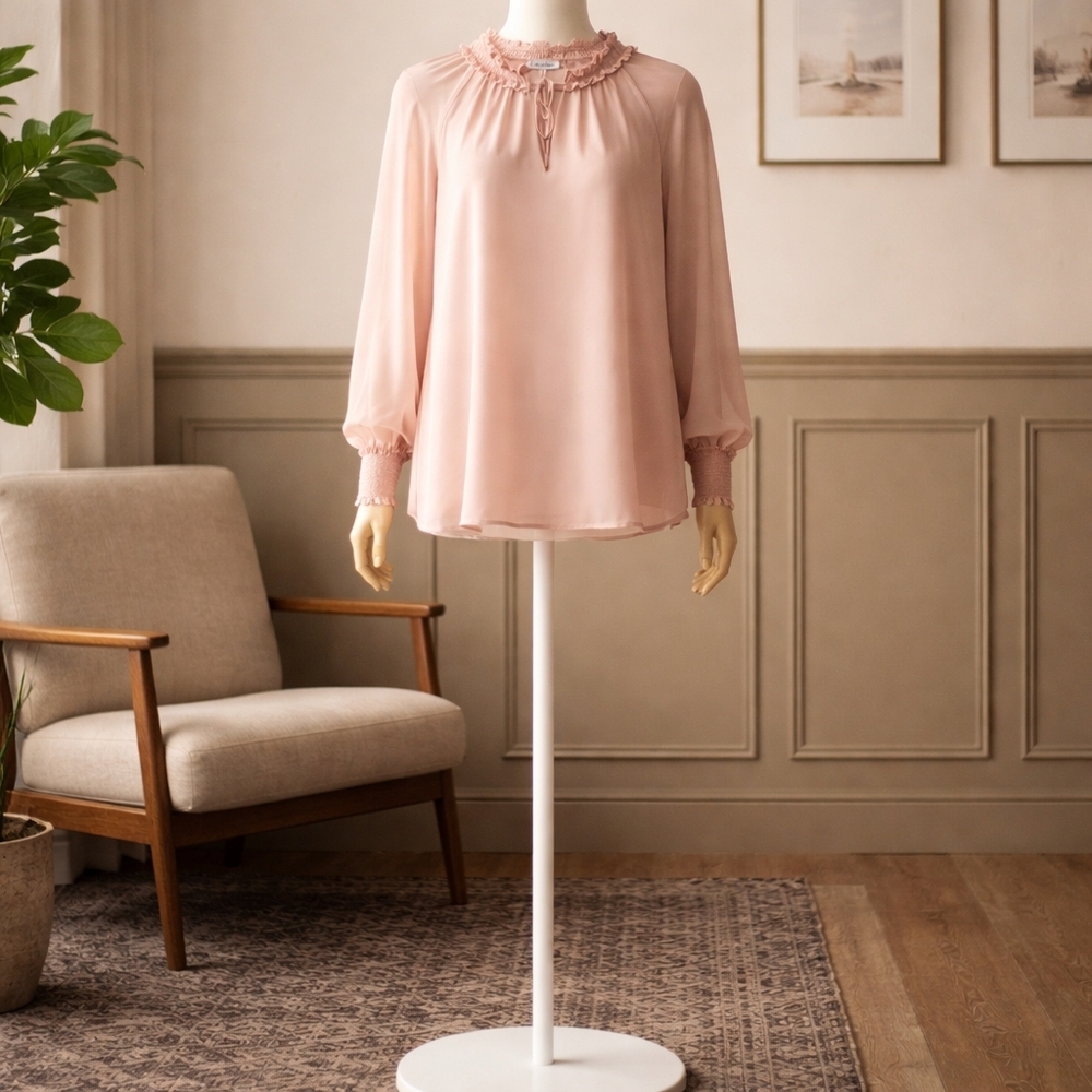 Calvin Klein Women's Sheer Blouse Light Pink Size Extra Large